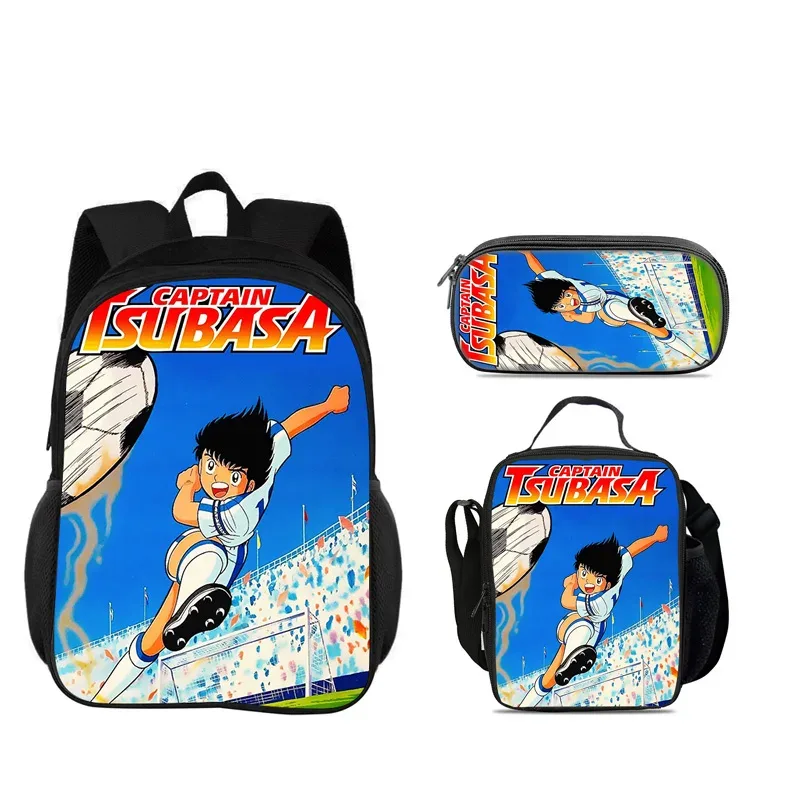 captain tsubasa – ensemble de 3 sacs à dos, trousse à crayons, sac isotherme, durable, tendance, polyvalent, pour l'école, pour garçons et filles, meilleur cadeau d'anniversaire