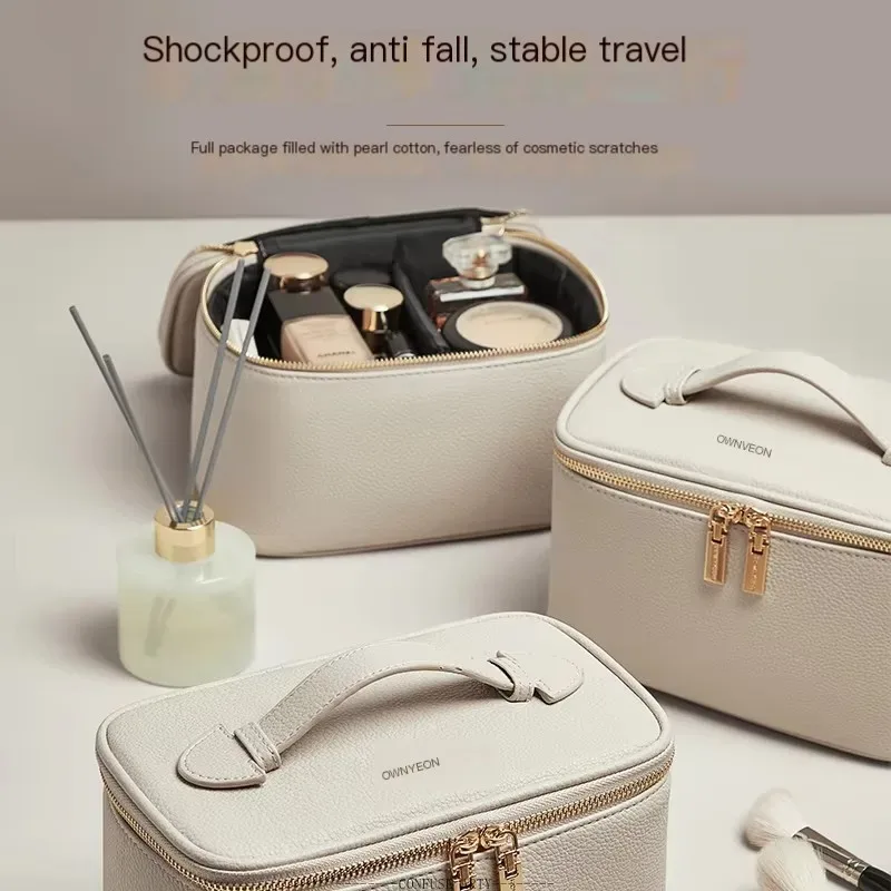 trousse de maquillage portative en cuir pu de grande capacité pour femmes-2025 nouveauté organisateur de toilette de voyage avec plusieurs compartiments