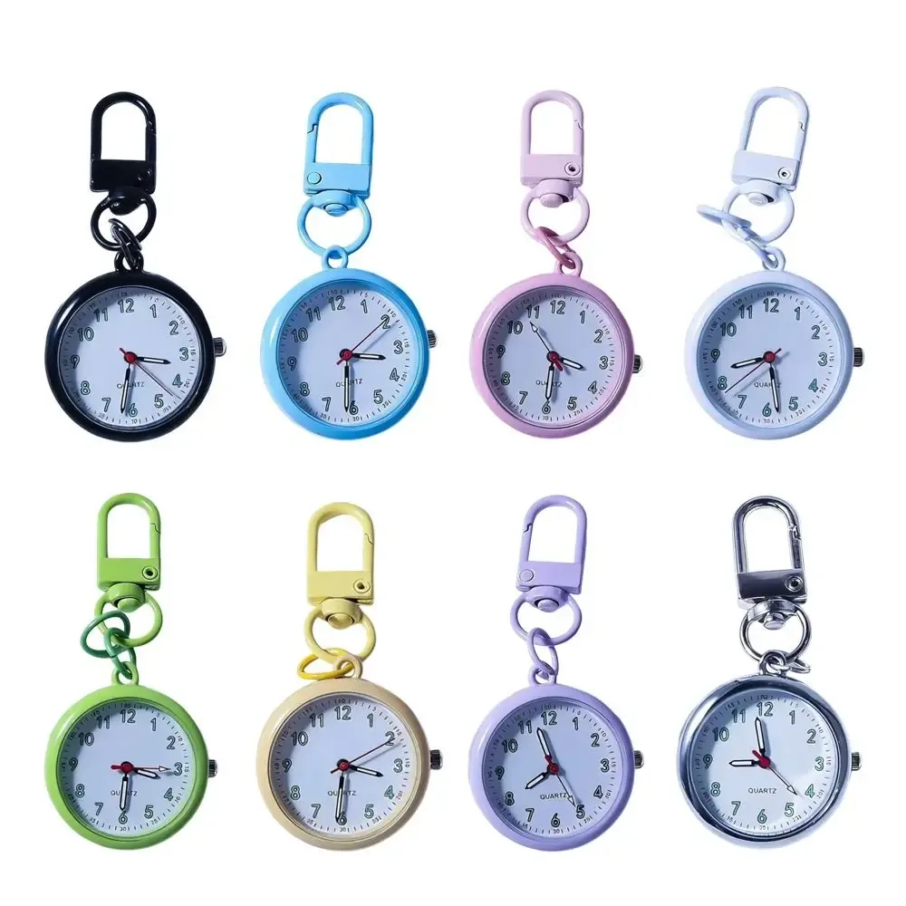 montre d'examen à mouvement silencieux, boîtier en alliage, couvercle en cuir, montre de poche mini format, design réutilisable, montre porte-clés, décoration de sac à dos