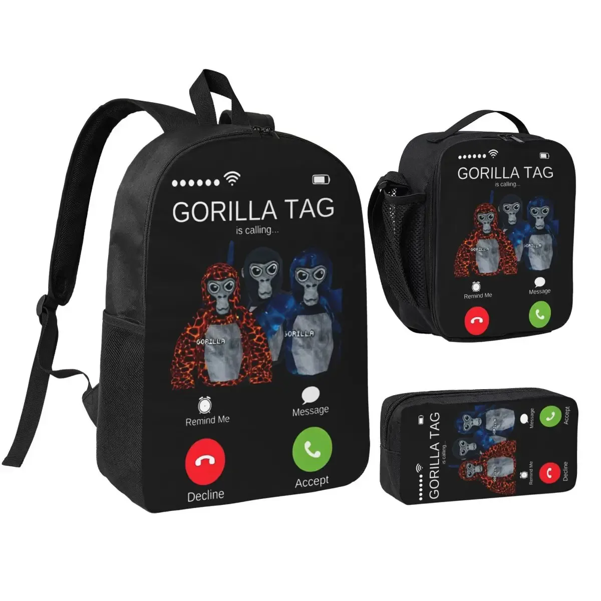 3pecs/ensemble gorilla tag vr gamer singe mosaïque sac à dos pour garçons filles retour à l'école jeux chauds sac à dos sac à déjeuner trousse à crayons