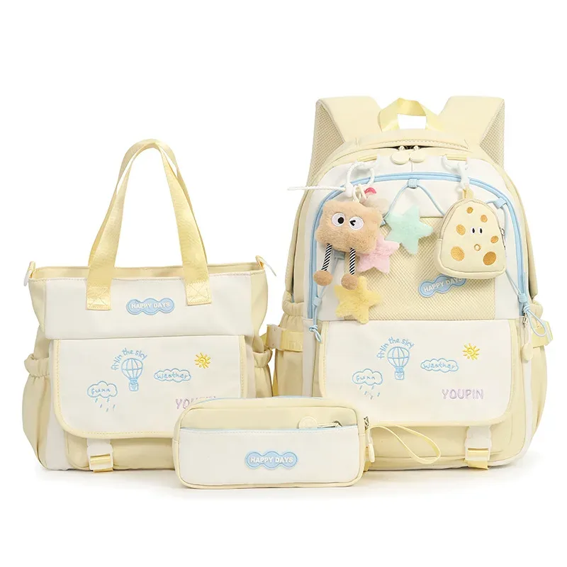 3 pièces/ensembles sacs d'école en nylon pour adolescentes kawaii femmes sacs à dos collège étudiant sac à dos pour ordinateur portable sac à dos cartable 2025