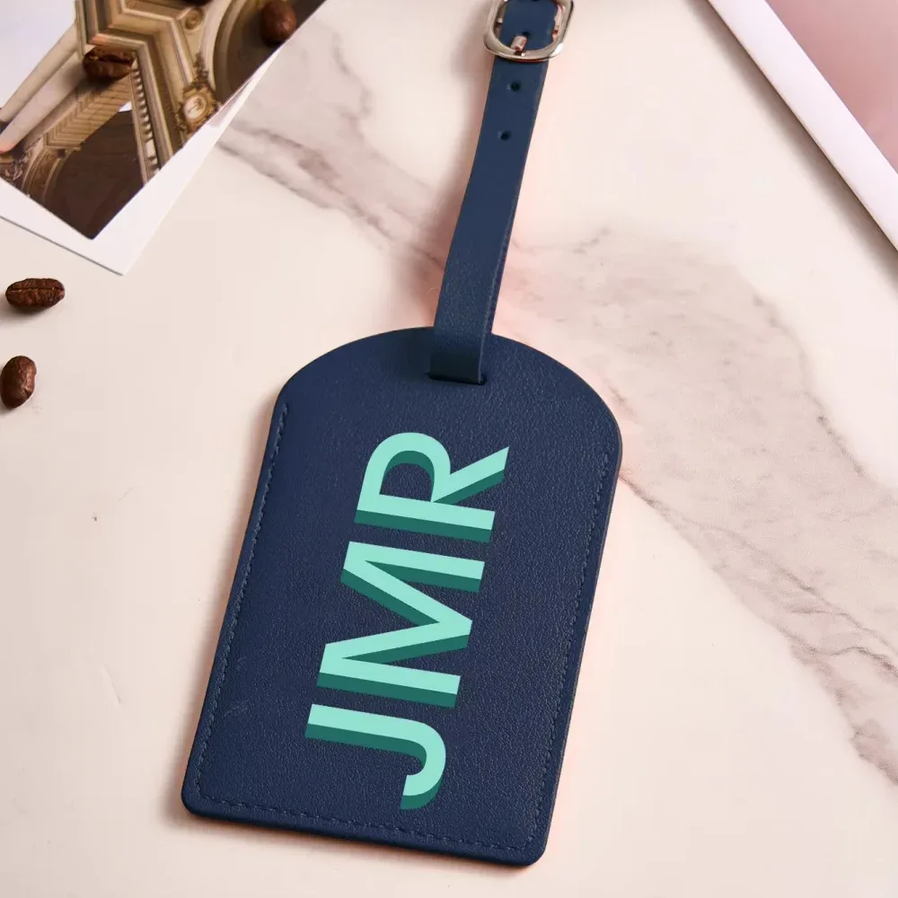 étiquette de bagage personnalisée en cuir pu avec initiales, étiquette d'identification de valise imprimée uv personnalisée, cadeau de voyage pour femmes et hommes