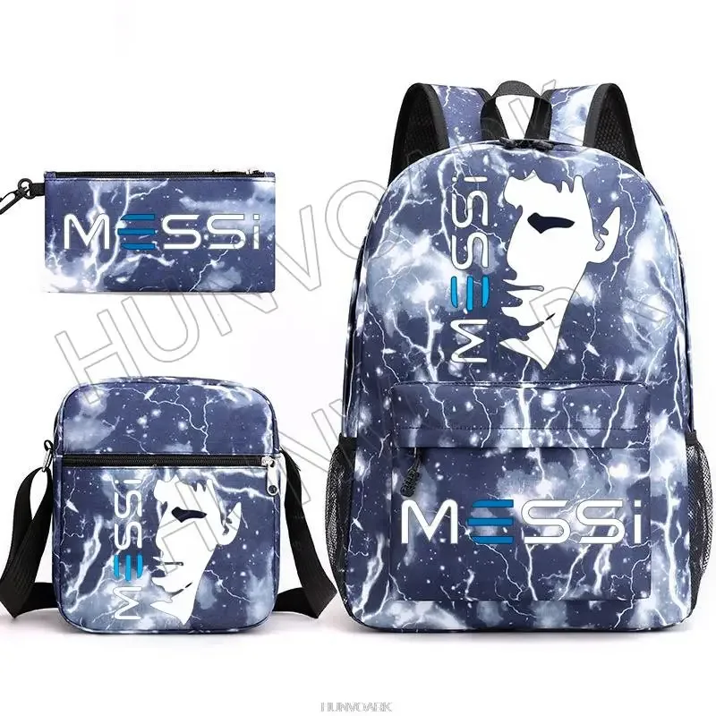 sac à dos super stars messi pour enfants, football, école, voyage, ordinateur portable, adolescents, étudiants, femmes, hommes, 3 pièces