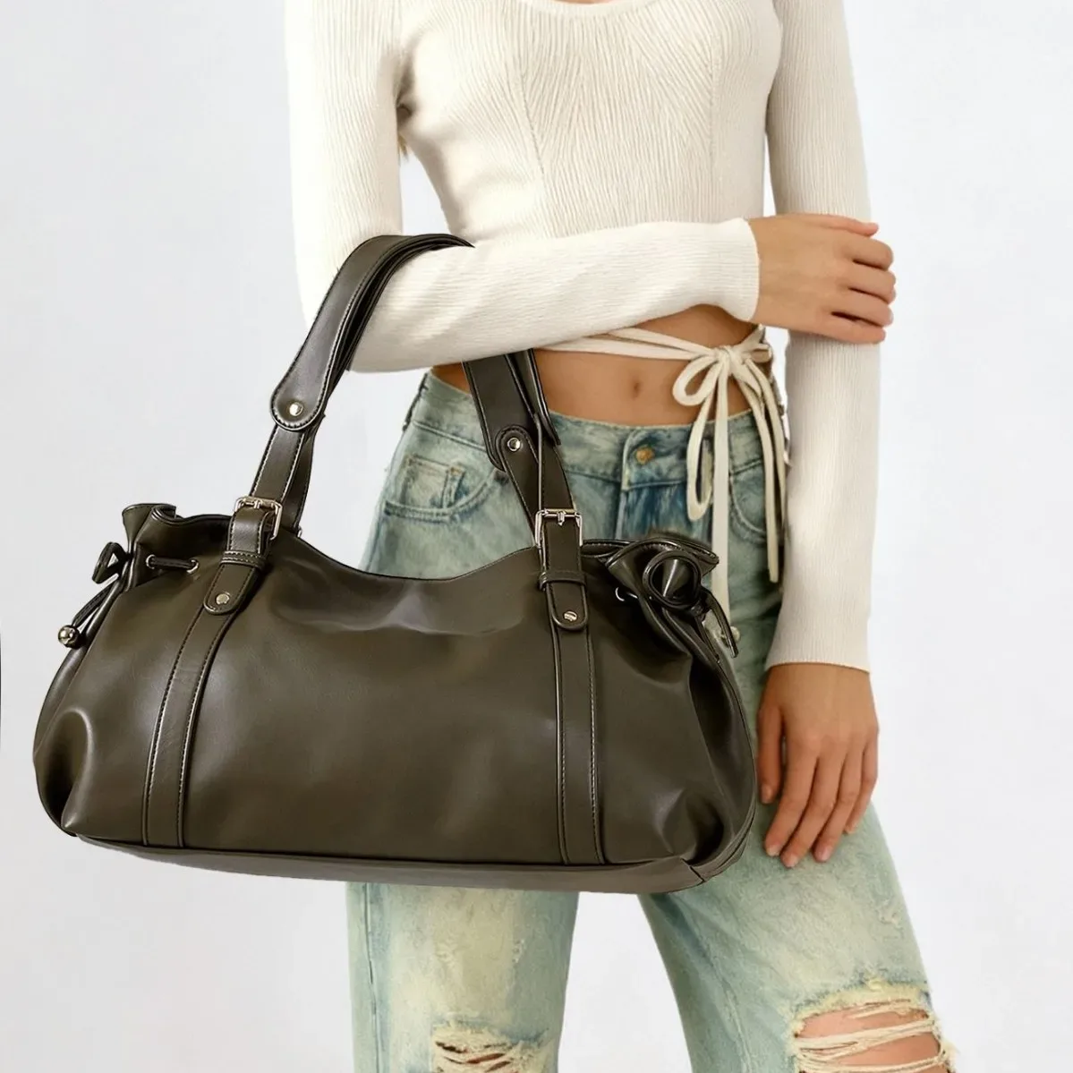 Sac à main vintage pour femme, nouveau design de luxe, sac à bandoulière pour un style quotidien, sac fourre-tout de couleur unie
