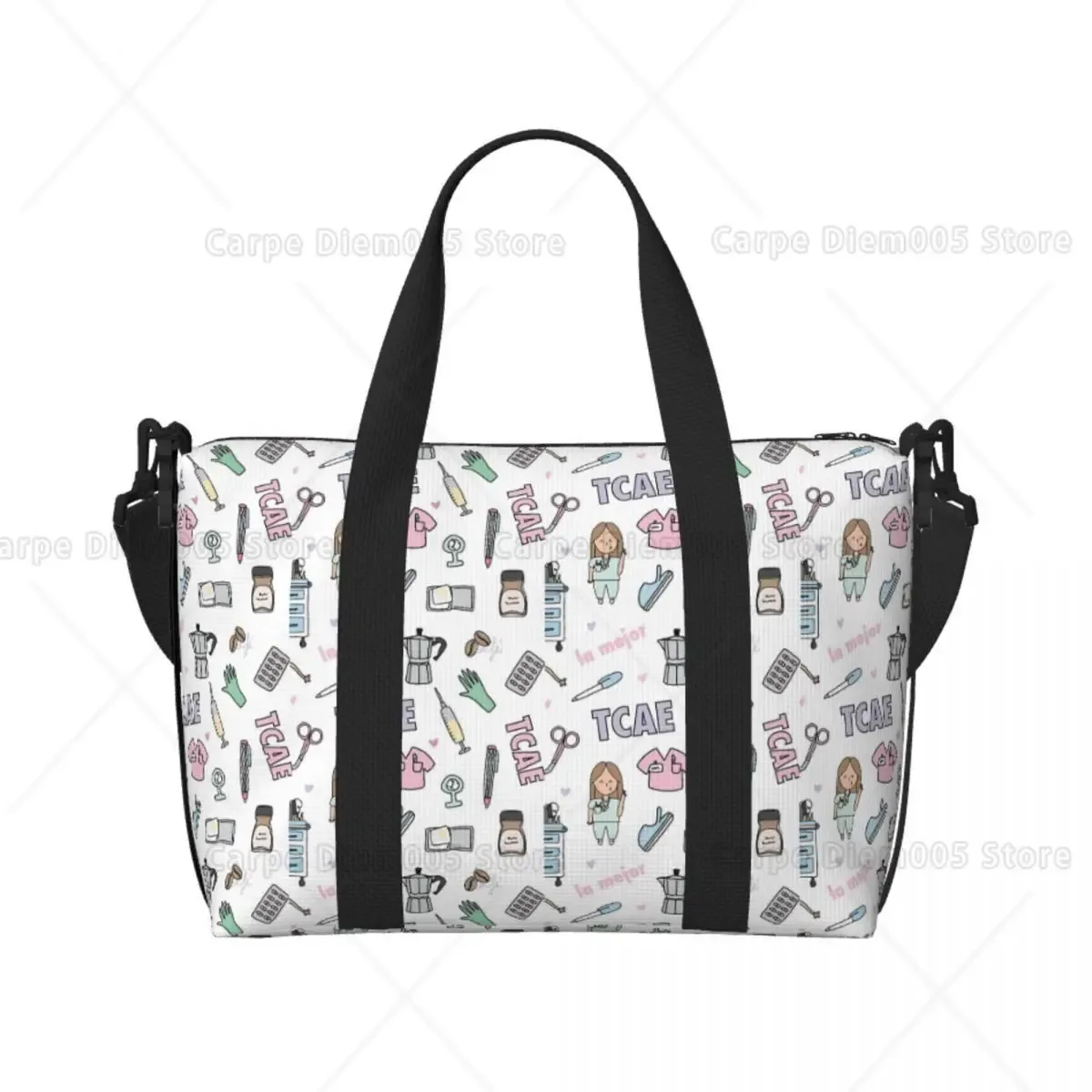 infirmière médecin modèle sac fourre-tout femmes dessin animé impression taches shopper épaule plage salle de sport sac de voyage en plein air taille unique