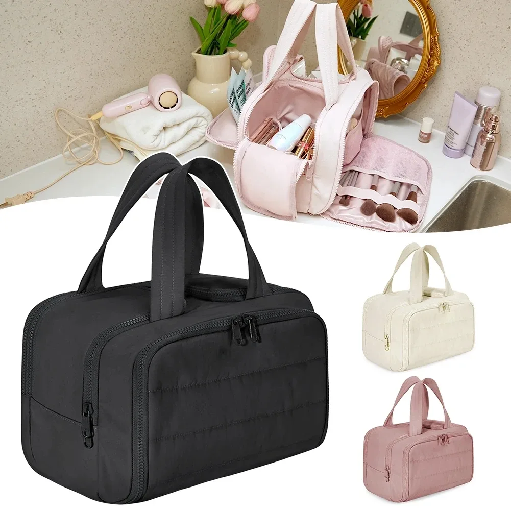 trousse de maquillage portable, trousse de toilette étanche de voyage, pochette de rangement de maquillage à la mode, trousse de toilette multi-compartiments pour cosmétiques