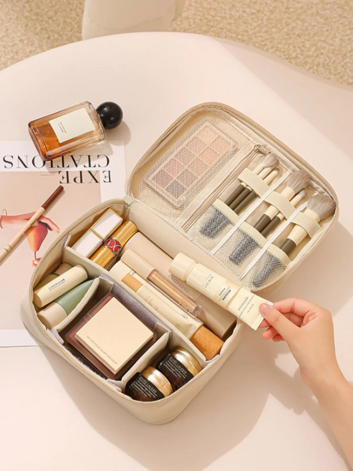matériel en tissu oxford épais, simple ou double couche, trousse de toilette et de maquillage à la mode, adaptée aux voyages, aux voyages au travail, aux sorties quotidiennes, aux câbles de données