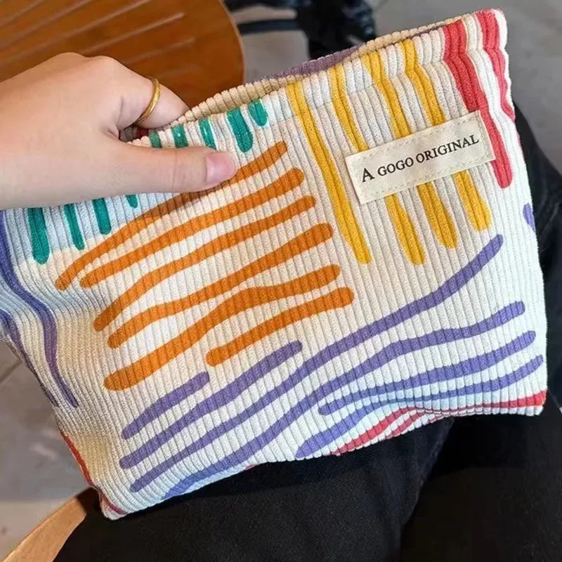 sac à cosmétiques en velours côtelé pour femmes, sac de rangement de maquillage de grande capacité, organisateur portable de voyage, sac de lavage à fermeture éclair