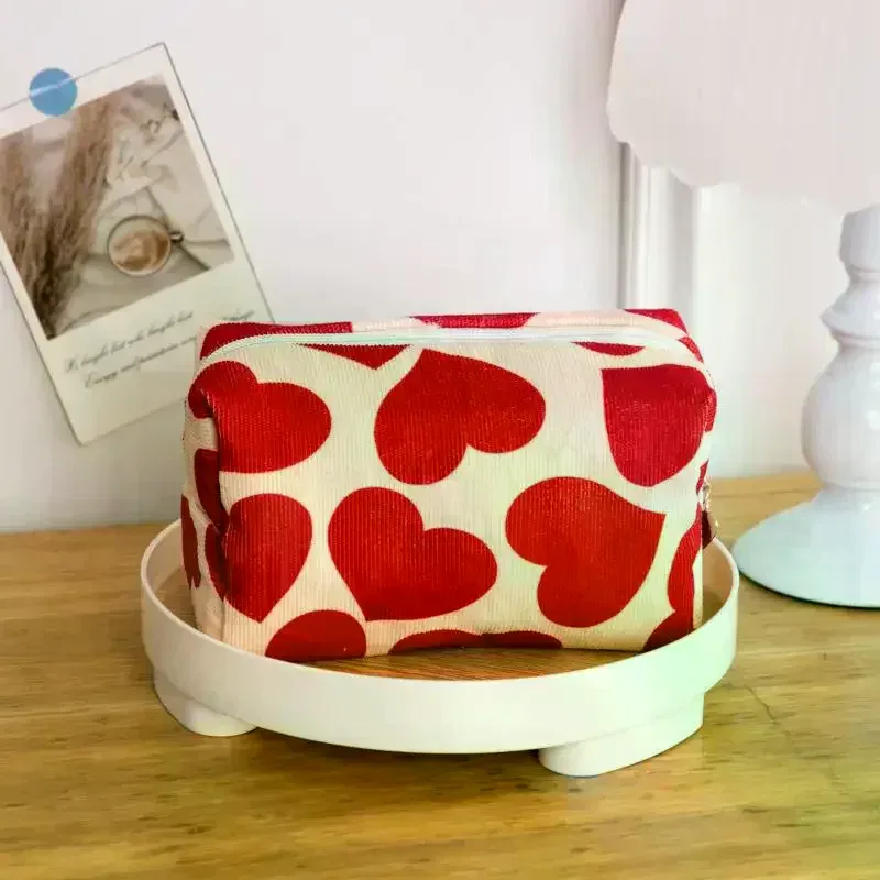 Sac à cosmétiques en velours côtelé pour femmes, pochette de maquillage Portable de voyage, sac de rangement de toilette de lavage, sac à main organisateur de crayons mignon