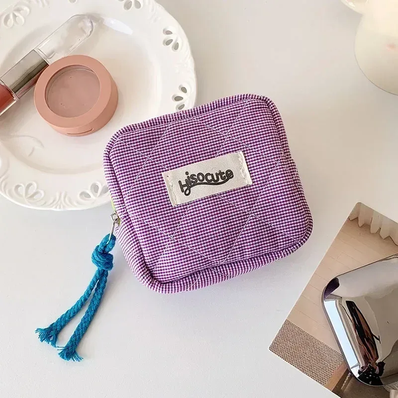 mini sacs de maquillage à carreaux, sac de rangement pour clé d'écouteurs, rouge à lèvres, sac à cosmétiques minimaliste à carreaux, pochette de maquillage, petit porte-monnaie à fermeture éclair