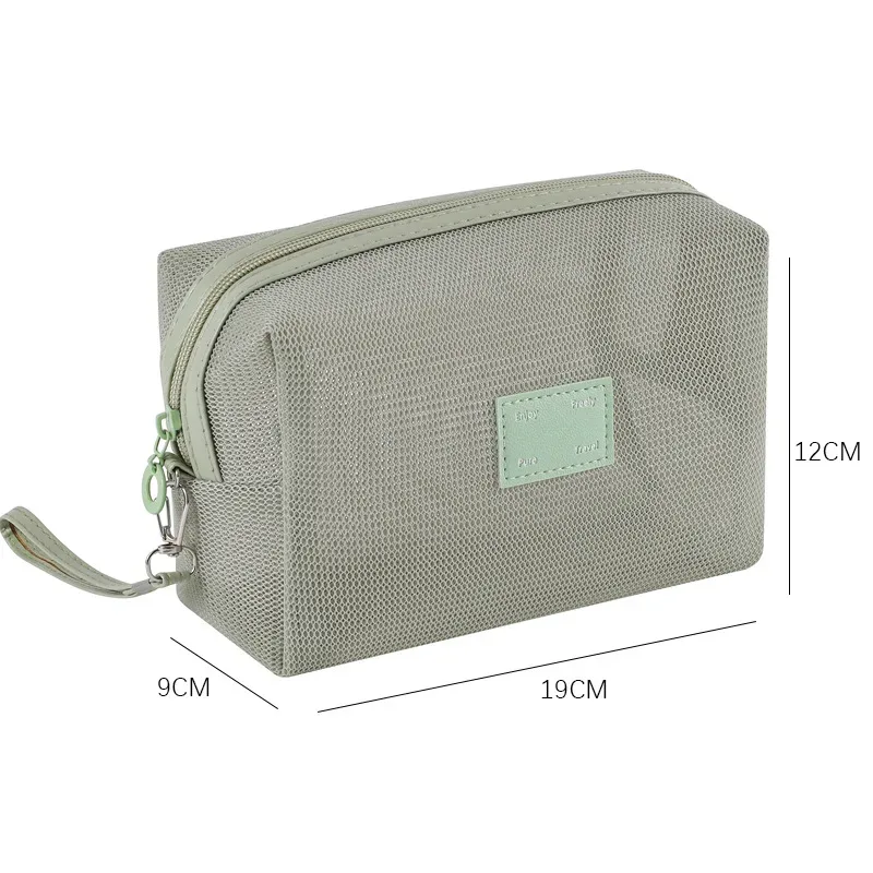 organisateur de toilette transparent de grande capacité, pochette de rangement cosmétique portable pour femmes, sac à maquillage respirant en maille