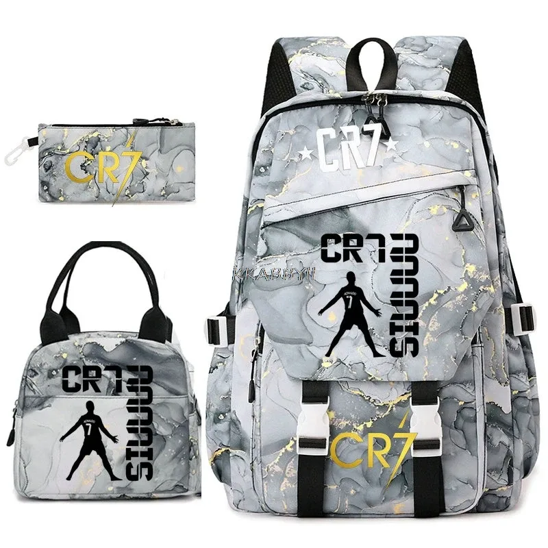 ensemble de sacs à dos pour étudiants avec imprimé cr7, sac à lunch et trousse à crayons, sac à dos de voyage pour adolescentes