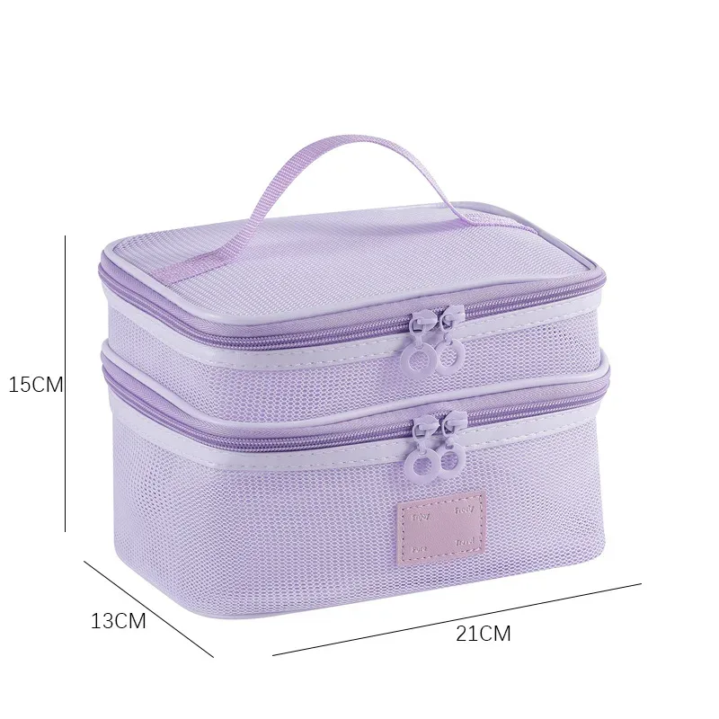 organisateur de toilette transparent de grande capacité, pochette de rangement cosmétique portable pour femmes, sac à maquillage respirant en maille
