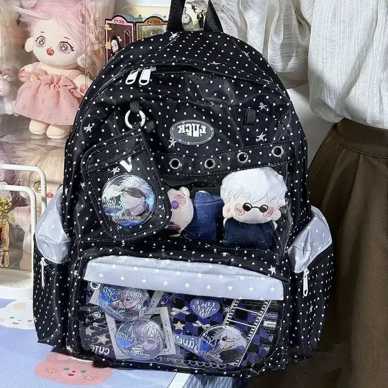 sac à dos polyvalent grande capacité harajuku y2k, motif pois mignon, style ulzzang ita bag, inspiré des expositions de bandes dessinées quotidiennes