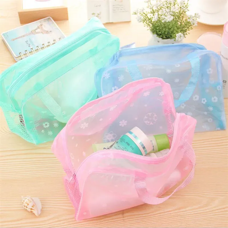 trousse de maquillage de voyage transparente en pvc, trousse de toilette, sac de rangement, boîte à bagages, v