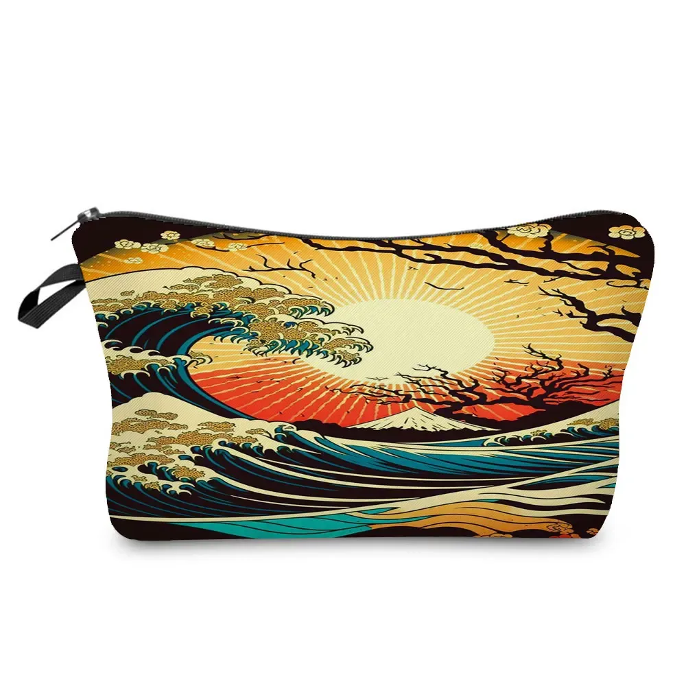 ukiyoe – mini trousse de maquillage pour femmes, design japonais, grue de styliste, trousse de toilette de voyage de plage, trousse à cosmétiques écologique réutilisable
