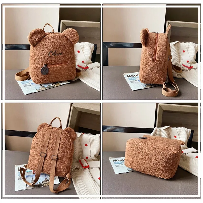 sac à dos décontracté en peluche brodé personnalisé en forme d'ours en peluche, idéal pour l'école, les sorties quotidiennes et les cadeaux