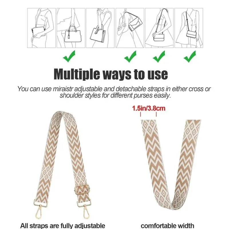 sangle de sac en nylon/coton pour femmes, sangles colorées pour bandoulière, accessoires de sac à bandoulière, ceintures réglables, sangles de sac à main