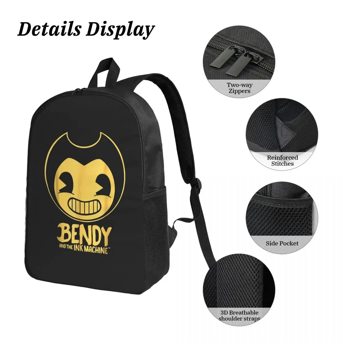 sac à dos bendy-ink-machine, sac à livres pour étudiants, sac d'école, sacs à bandoulière pour ordinateur, 3 sacs à déjeuner isothermes, trousse à crayons