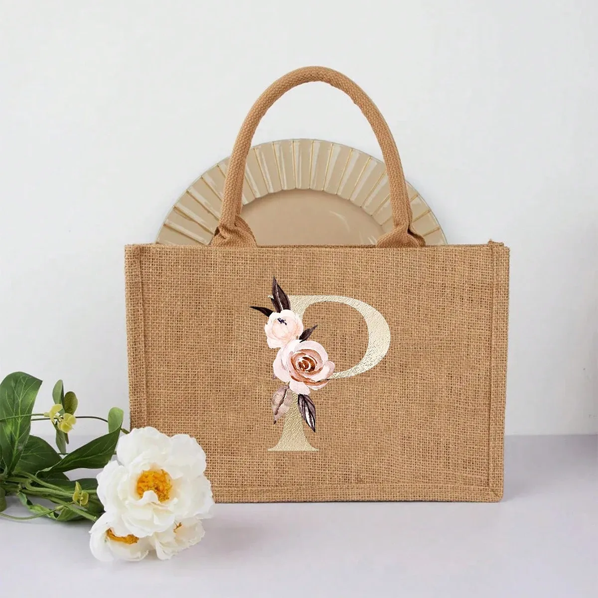 nouveau sac à main élégant en lin à motif lettres dorées, sac à main portable multifonctionnel, sac en lin, sac à main simple grande capacité, sac de rangement décontracté portable, sac de courses multifonctionnel, nouveau design, grande capacité, parfait pour le shopping