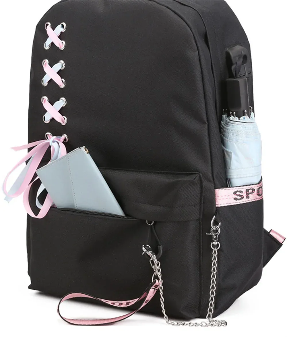 sac à dos imprimé chat kawaii pour femme, sac à dos scolaire noir, sac à dos pour adolescente, sac à dos mochila usb, mode