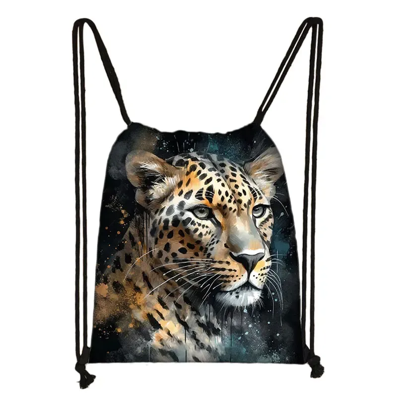 sac à dos imprimé animal théâtre l loup éléphant cheval, sacs à cordon de proximité pour femmes, sac de rangement mode pour adolescentes, sacs à livres kawaii pour filles, cadeau