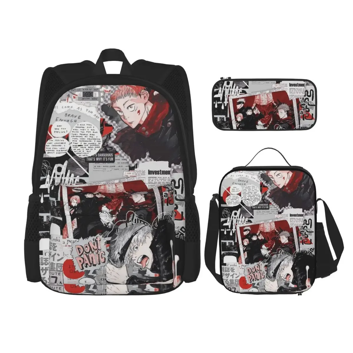 3pecs/ensemble ryomen sukuna sac à dos pour étudiant retour à l'école jujutsus kaisens anime lycée sac en toile sac à déjeuner trousse à crayons