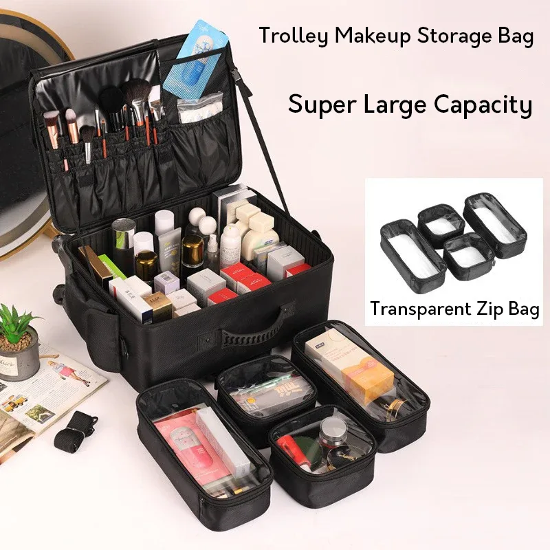 grande valise à roulettes pour maquillage, bagage professionnel pour maquilleurs, étui dédié aux techniciennes en cils et ongles, sac cosmétique pour femmes