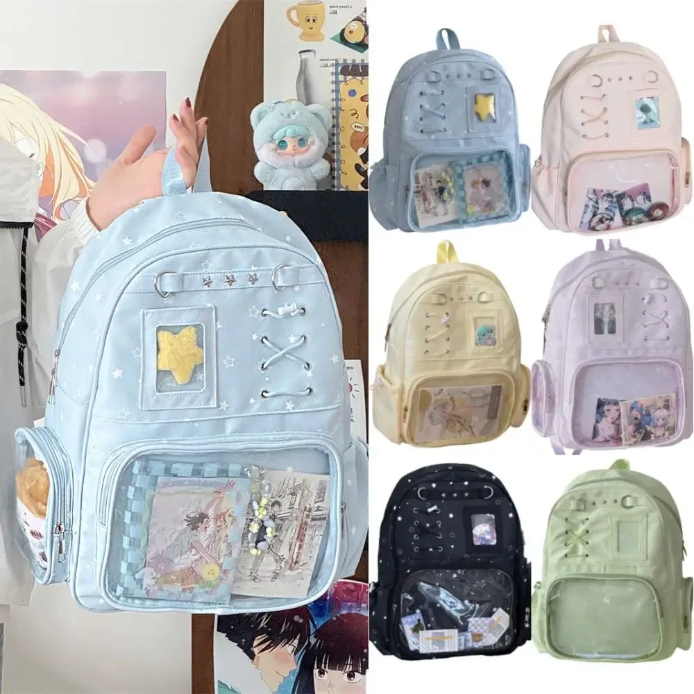 sac à dos transparent à imprimé étoiles, style lolita, itabag transparent, imprimé, avec plusieurs poches, pour usage quotidien.