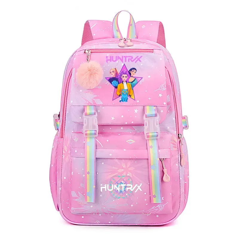 sacs à dos k-pop demon hunters, imprimés aux couleurs vives, en nylon, simples, grande capacité, pour l'école, avec boucle, pour ordinateur portable, pour adolescents