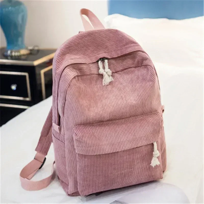 sac à dos en velours côtelé doux pour femme, cartable de grande capacité pour voyage, école, adolescentes