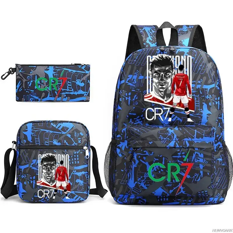 chimsports-sac à dos cr7 pour hommes et femmes, cartable étudiant, cartable de voyage, sac à dos universitaire, ordinateur portable, garçons, filles, hommes, femmes, nouveau, 3 pièces