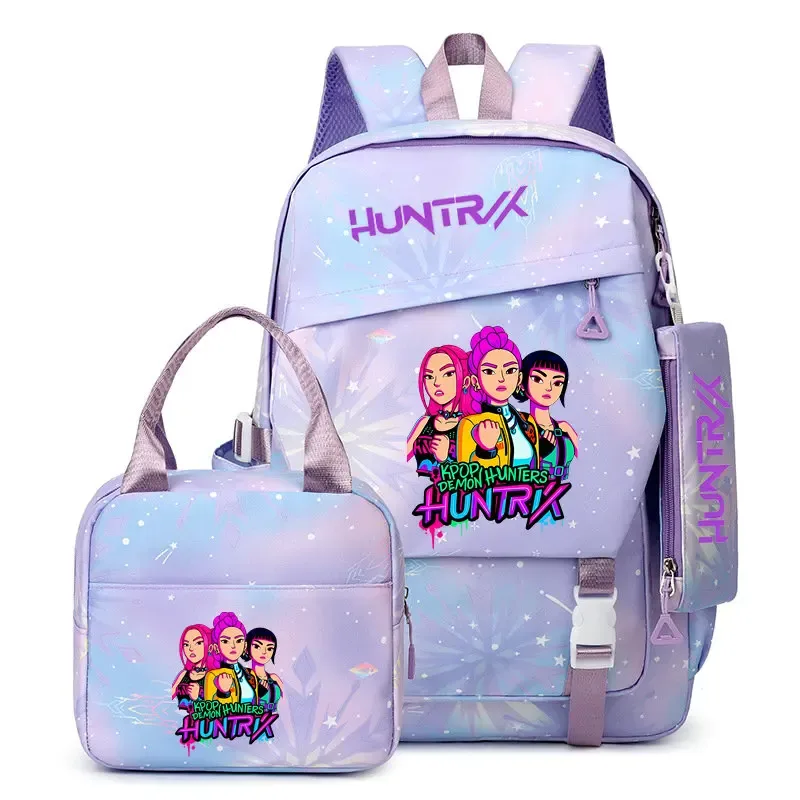 lot de 3 sacs à dos k-pop demon hunters pour filles, adolescents, femmes et enfants, pour l'école primaire et secondaire