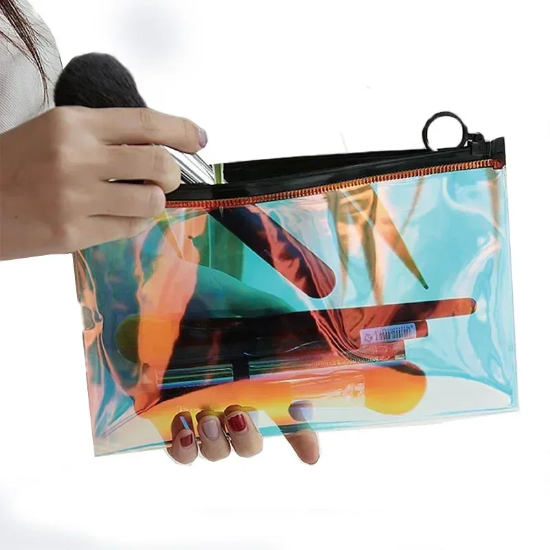 trousse de maquillage à fermeture éclair transparente, trousse de maquillage, trousse de toilette, trousse à pinceaux, trousse à crayons, trousse de voyage, trousse cosmétique, mode laser, messaire de la présidence
