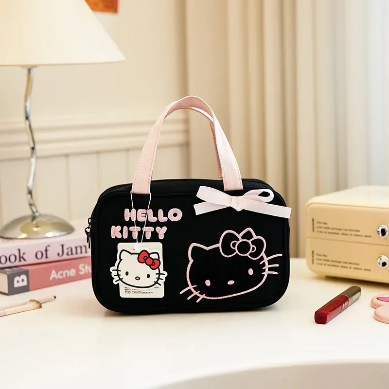 véritable trousse de toilette et de maquillage hellokitty, mignonne, de dessin animé, portable, grande capacité, multifonctionnelle, sac de voyage, sac à main.
