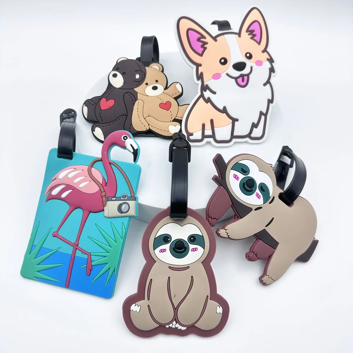 Étiquette de bagage en forme d'animal mignon, 1 pièce, étiquette d'aéroport, prévention des pertes essentielles de voyage, étiquette suspendue unisexe