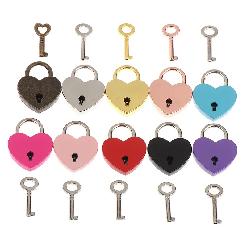 1 mis en forme de coeur cadenas bagages serrures matérielles avec serrure à clé pour le voyage de mariage boîte à bijoux journal valise cadeaux de noël