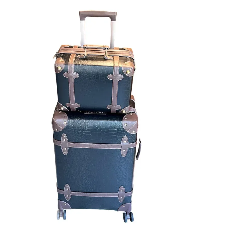 bagage en pu texture crocodile vintage, valise à main de 20 pouces, valise à carreaux de 24/26 pouces, roues spinner de grande capacité, durables pour les entreprises