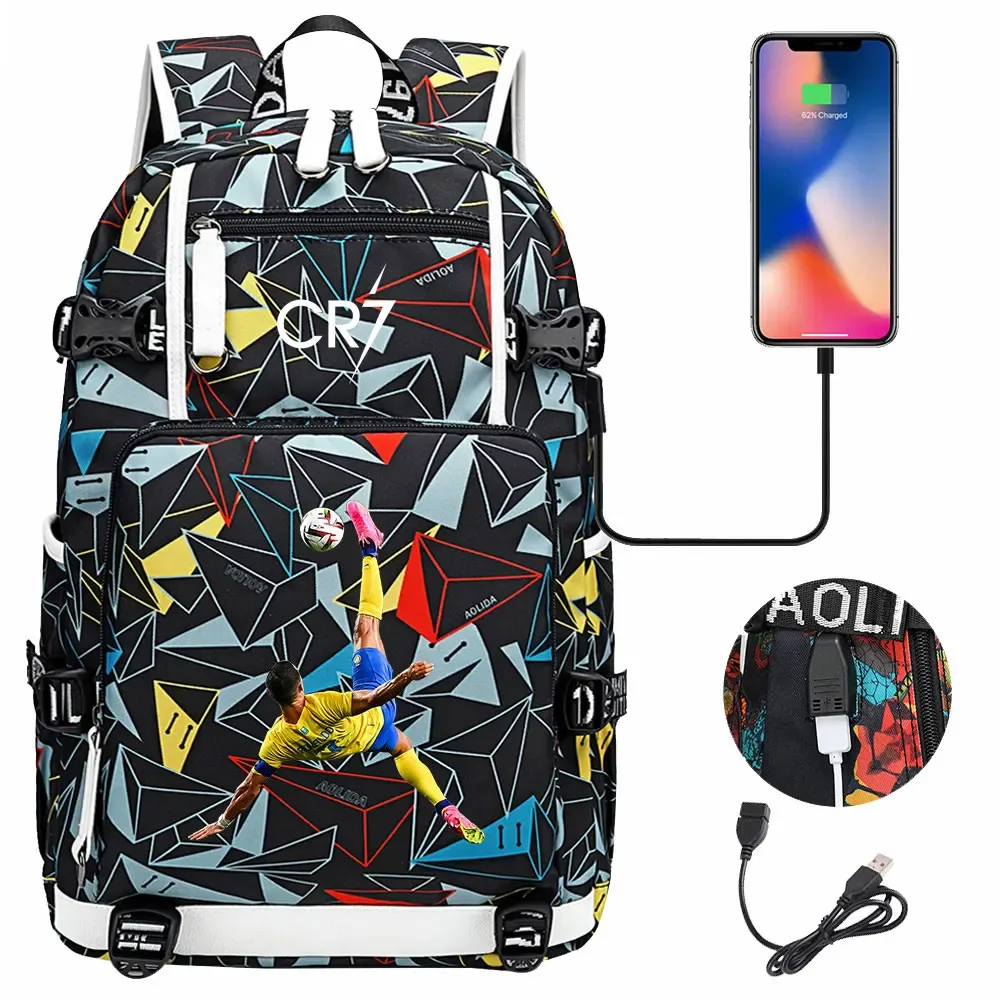 football star cr7 usb adolescents étudiant cartable femmes hommes ordinateur portable voyage sport sac à dos fille garçons enfants retour à l'école livre sacs