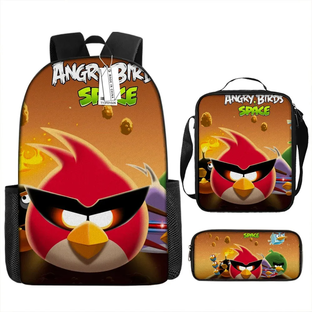 sacs d'école de luxe originaux et cool avec impression 3d angry birds, 3 pièces/ensemble, sac à dos pour ordinateur portable, sac à déjeuner, trousse à crayons