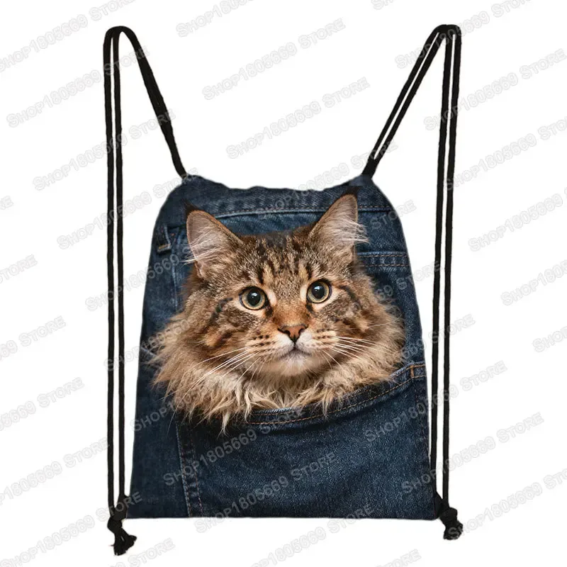 sac de poche imprimé animal pour femme, sac à cordon de serrage, chat mignon et chien, sacs de rangement de loisirs, sac à dos pour adolescent, porte-chaussures pour cadeau de voyage