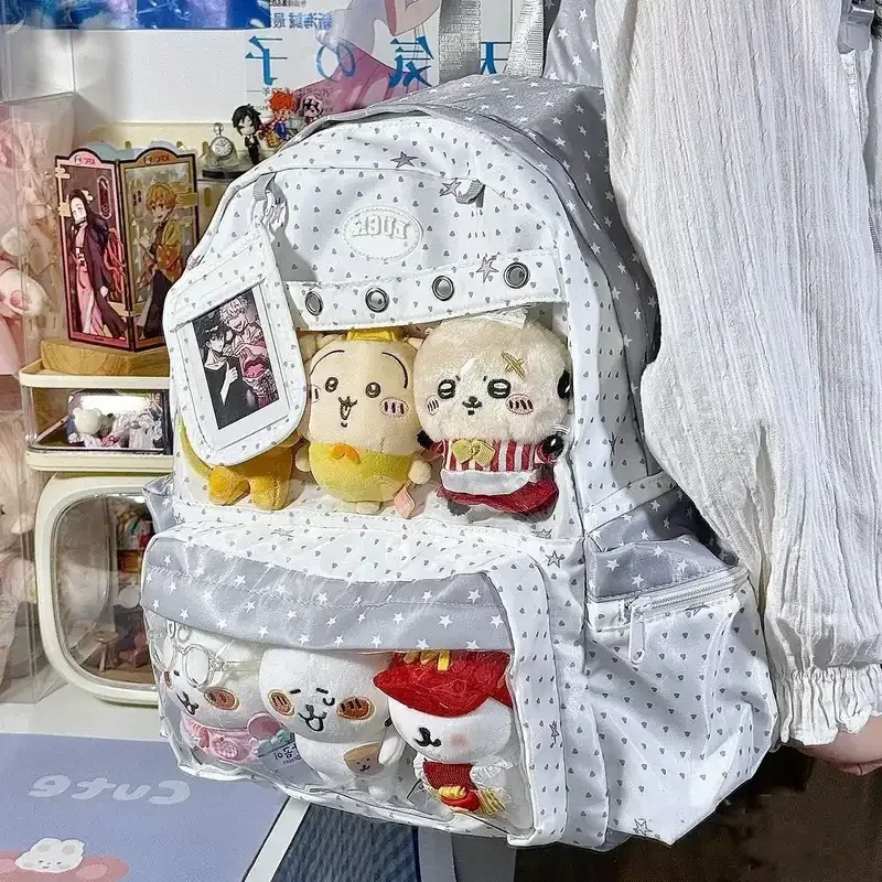 sac à dos harajuku y2k polyvalent grande capacité pour le quotidien, sac mignon à pois pour poupées, sac ulzzang ita pour exposition de bandes dessinées
