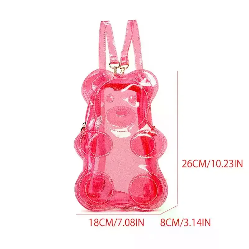 sac à dos transparent en pvc couleur bonbon, sac à bandoulière en forme d'ours, streetwear y2k, sac à bandoulière mignon pour filles, cadeaux d'anniversaire pour filles