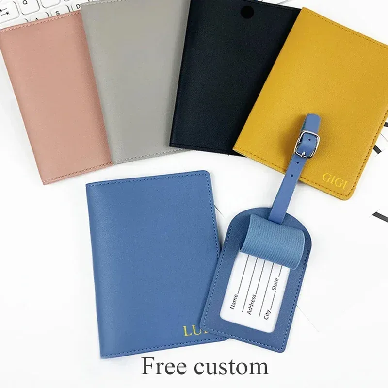couverture de passeport personnalisée gratuite, ensemble d'étiquette de bagage, porte-billet en cuir pu soomth, ensemble d'accessoires de voyage personnalisés, mode