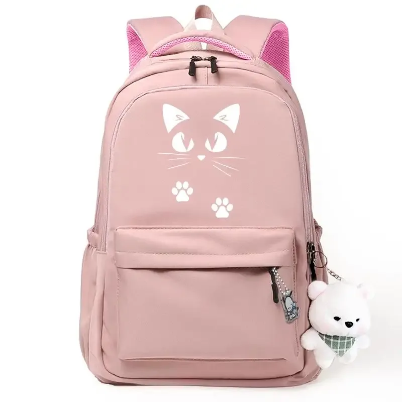 chat noir rose sac à dos étudiant lettre livre sac fille ordinateur portable sac d'école adolescent sac de voyage sac à dos unisexe collège ordinateur sac