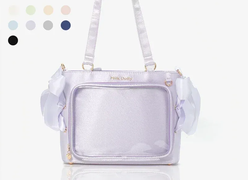 sac à main lolita de grande capacité pour filles, sac à bandoulière carré, solide, ruban de satin, original, style japonais, initié itabag