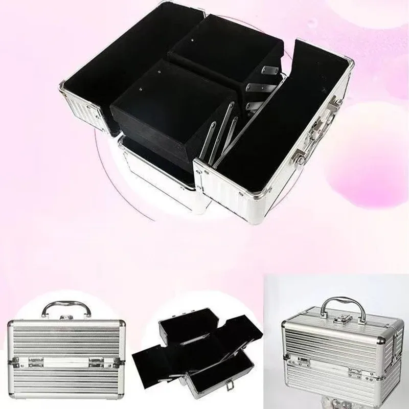 trousse de maquillage portable, grande capacité réglable, 4 plateaux coulissants, étui à cosmétiques, organisateur de rangement pour bijoux, beauté des ongles