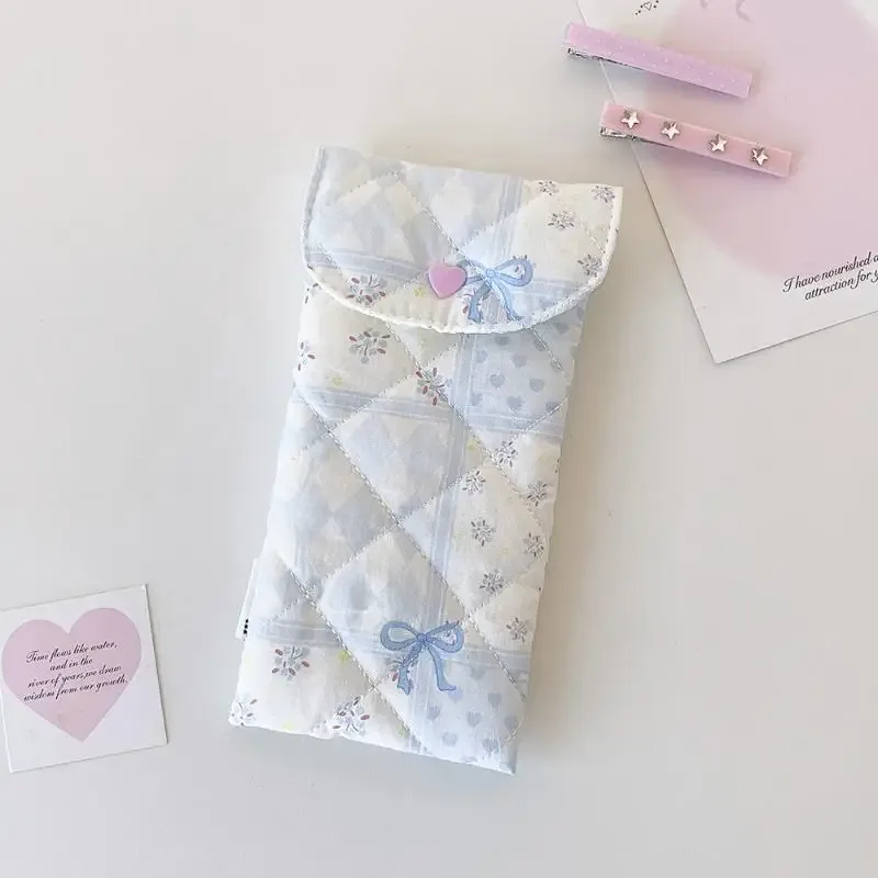 1 pièce trousse à stylos à motif floral et nœud, sac de rangement portable pour lunettes, trousse de maquillage de voyage grande capacité, pour étudiants et jeunes filles, cadeau