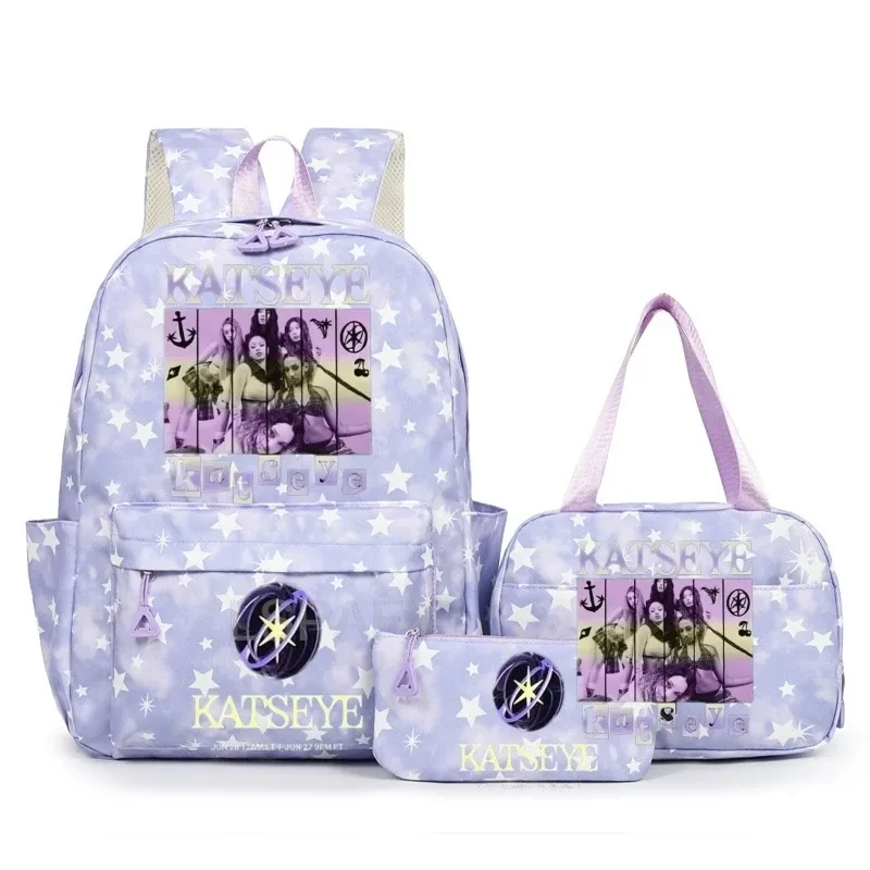 sac à dos amusant katseye pour adolescents, sac de voyage à double bandoulière, sac à crayons, sac à déjeuner, sac à livres décontracté pour étudiants, sac d'école pour filles, grande capacité, mochila
