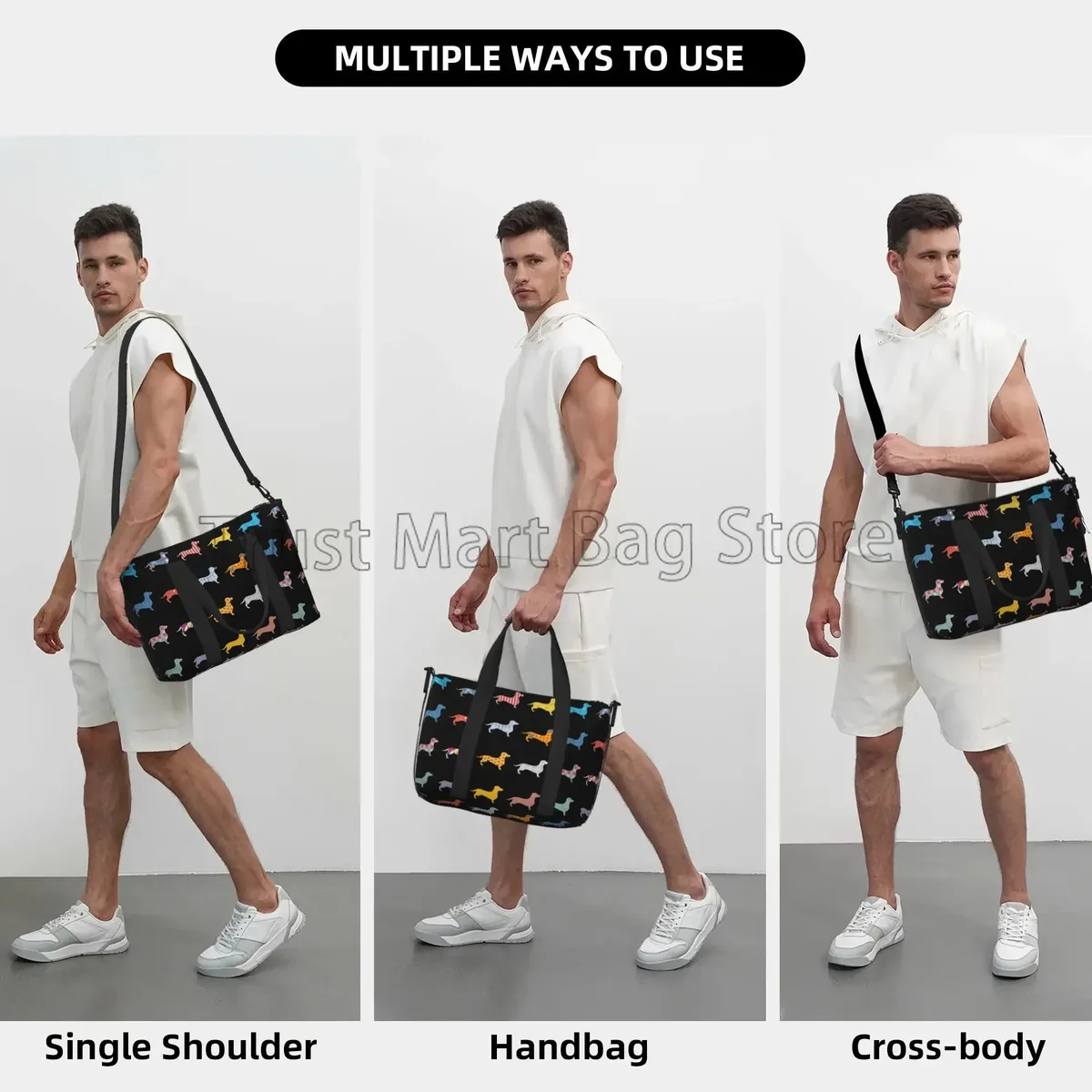 sac de sport personnalisé durable unisexe, sacs de voyage mignons, grands sacs d'entraînement, sac de week-end, sac de nuit, salle de sport, chiens teckel